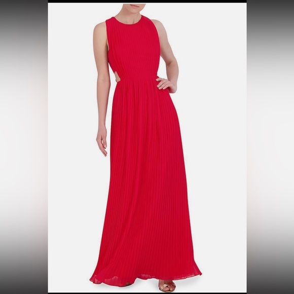 BCBGMAXAZRIA Womens Full Length Pleated Cutout Evening Dress Gown NWT